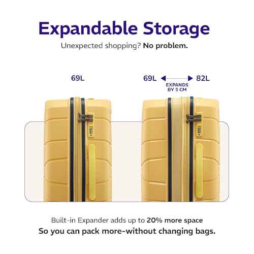 Image of Provogue Cascade Hard-Sided PP 65 Cm Trolley Bags for Travel Medium Size | Expandable Luggage Suitcase with 8 Wheels | Combination Lock | 5 Year Warranty (Golden Yellow)