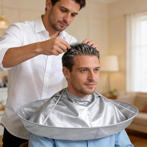 Touosy Haarschnitt Friseurumhänge, Haarschneideumhang Inklusive Kamm und Bürste Barber Cape Wasserdicht Friseur Zubehör Faltbar, Frisierumhang Universell für Haarschnitte zu Hause & Friseursalons