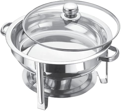 Nobel Stainless Steel Round Chafing Dish With Food Pan Fuel Holders for Catering, Partys, Home Buffet Food Warmer (Glass Lid - 8.5 Ltr.)