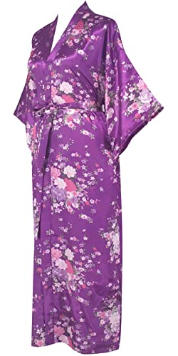 Kwedhonjh Women's Kimono Robes, Bathrobes, Pajamas, Loungewear - Floral Pattern (Peacock Flower Purple) #TOP6