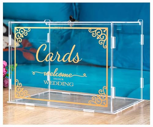mwater Wedding Card Box With Lock（Acrylic 11×8×8 in），Foldable，Gold Pattern