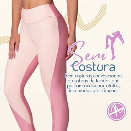 SELENE Legging Com Recorte Feminina Liberdade de Movimento Cós Largo Cintura Alta, Rosê, GG