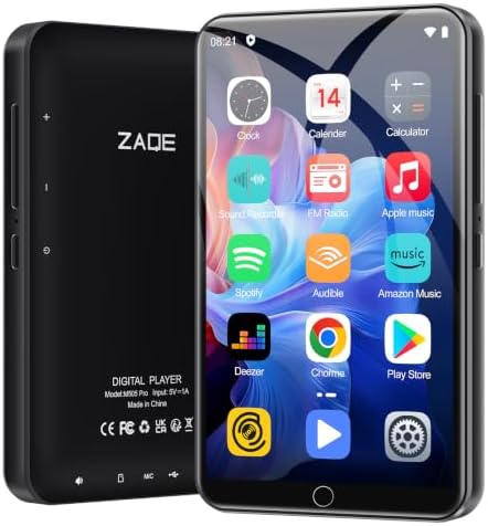 MP3 Player Spotify, ZAQE MP3 MP4 Player,Android 9,Bluetooth, WLAN,4,0 Zoll Touchscreen, Amazon Music, Audible Deezer Vorinstalliert,16GB + 512GB erweiterbar, Schwarz