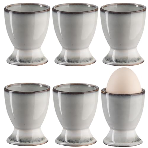 Bluweet Lot de 6 coquetiers en porcelaine - Pour chaque table de petit-déjeuner - Œufs durs et mous - Motif marbre gris