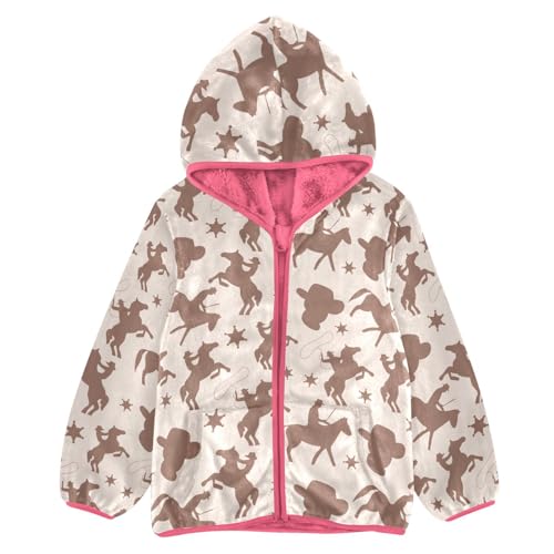 Western Cowboy Toddler Fleece Jacket Baby Girls Hooded Zipper Long Sleeve Thick Warm Outerwear 3-10 Years