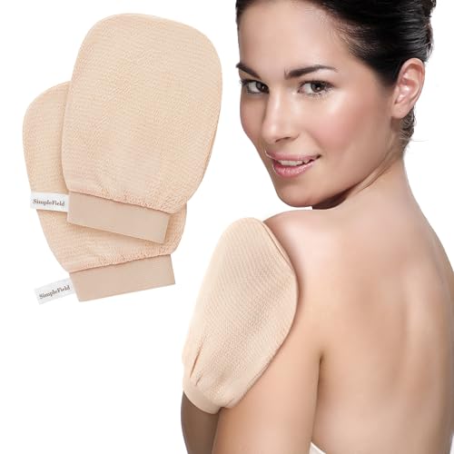 SimpleField Korean Exfoliating Mitt for Remove Dead Skin. 2 Pack 100% Viscose Kessa Deep Exfoliating