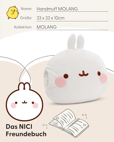 NICI Handmuff Molang 33x33x10cm - Flauschiger Kinder Muff mit Molang Gesicht für Mädchen, Jungen & Babys, Handwärmer ideal für kalte Tage – 61169, Weiß