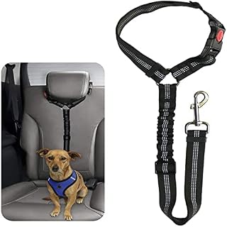 Dog Seat Belts For Cars - Dog Car Harness Adjustable - Headrest Dog Car Seat Belt Restraint Puppy - Elastic Pet Dog SeatBelt harness - Strong Leads Harness for Dogs Cats and Pets (MAIN) (BLACK)