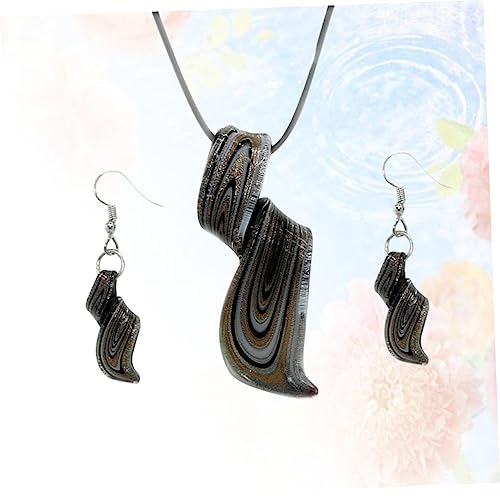 Collier en or avec pendentif et boucles d'oreilles pendantes bijoux noirs - 3