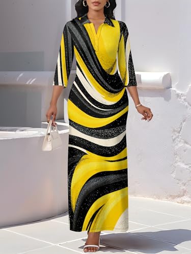 Image of PinkPatty Women's Casual 3 /4 Sleeve Polo V Neck Bodycon Maxi Dress