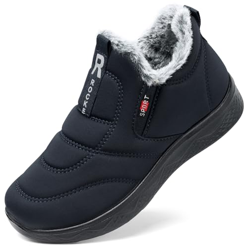 SHIBEVER Botas de nieve de invierno para mujer: botas de nieve negras impermeables, aisladas, cálidas, antideslizantes, antideslizantes, para caminar, cómodas, para exteriores, talla de bota,