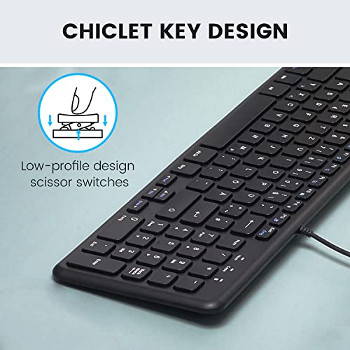 Perixx PERIBOARD-213C Wired Silent USB-C Scissor Keyboard - 14.45x4.76x0.71 Inches Compact Design with Number Pad - Black - US English by Perixx - Image 2
