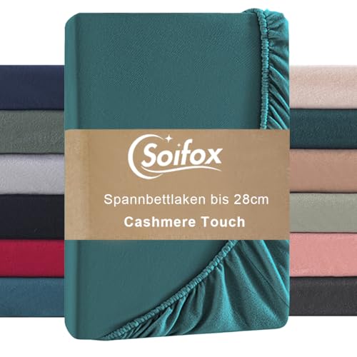 Soifox Spannbettlaken 180x200cm Winter - Petrol Jersy Thermo Fleece Bettlaken 200x200 wie Biber, Kuschelig Flauschig Cashmere Touch Bettlaken für...