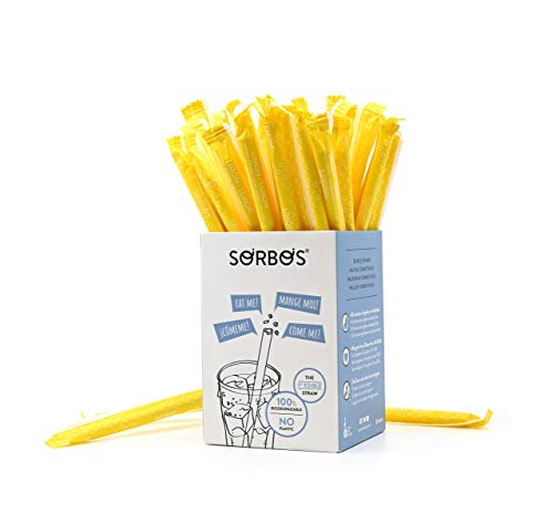 Sorbos Edible Straws Lemon Flavour 7.5inch - Case of 200 - Edible Straws, Flavoured Straws, Drinking Straws