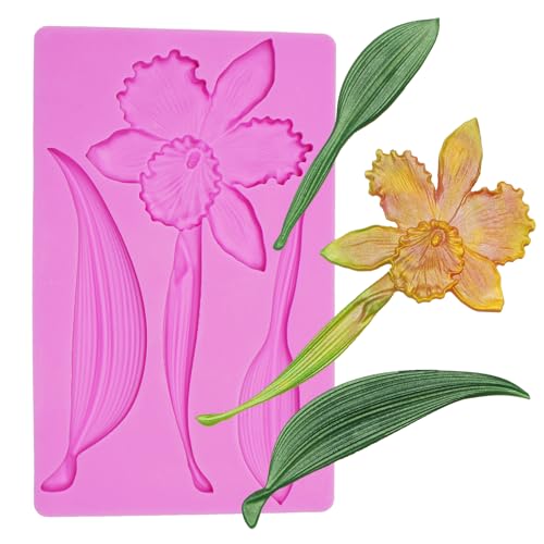 Large Orchid Flower Silicone Molds, Orchis Cymbidium Leaves Shaped Chocolate Molds, Flower Theme Cake Decorating Baking Molds for Cookie Candy Gum Jelly Pudding Clay Resin DIY Craft