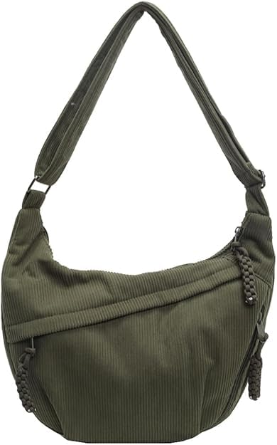 anngrowy Crossbody Bags for Women Nylon Slouchy Sling Hobo Bag,Spacious Dumpling Shoulder Handbag Cross Body Purses, 1-beige, Casual Crescent Bag for Women Men