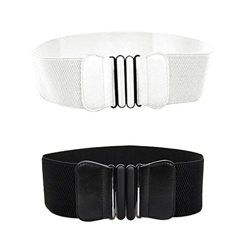 Homyl 2 peças de fivela de metal vintage feminina com elástico largo, cinto elástico acessórios