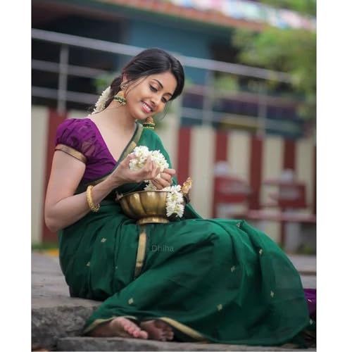 Image of Original Maheswari Cotton Silk Saree for Women | Kanjivaram Pure Silk Cotton Sari with Blouse | Zari Work | Tassels | Handloom Weave