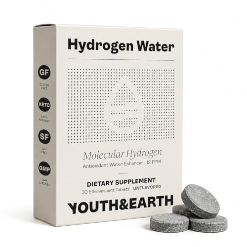Youth & Earth Molecular Hydrogen Tablets Primary Supplement for Cell Health Support Antioxidant-Rich Effervescent Form 30 Count Vegan