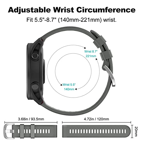 Correa de silicona para reloj Garmin 20 mm Gris miniatura 5