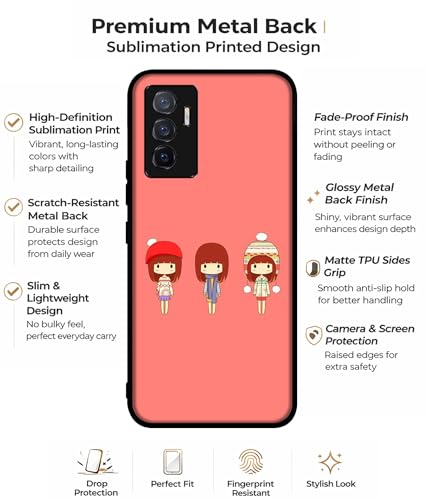 Image of Cute Girls Design Premium 2D Printed Metal Back Case Cover for Vivo V23E 5G / Y75 4G
