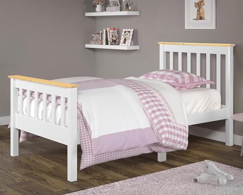 Blisswood 3ft Single Bed Frame, Wooden Bed Frame Solid Pine Wood Bed Frames Bedroom Furniture For Adults Kids Girls Bed Frame Headboard And Low Foot (98 X 197cm, White)