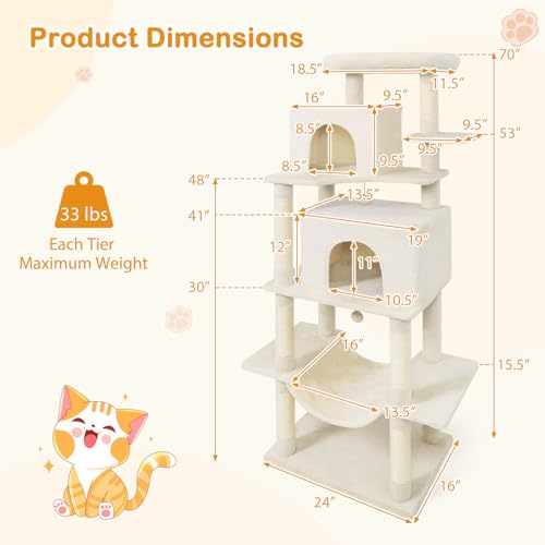 Árbol para Gatos 70 Pulgadas con Rascadores y Hamaca Beige miniatura 4