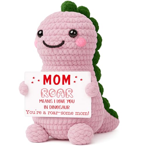 OCCdesign Mini Gift for Mom from Daughter Son Dad Handmade Crochet Dinosaur Funny Valentines Birthday Mother’s Day Thank You Appreciation I Love You Gifts for Mama Mother in Law Bonus Step Mom Mother