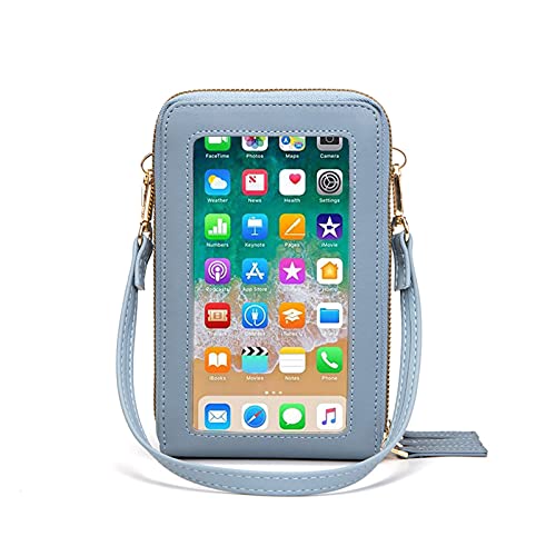 Image of myfriday Touch Screen RFID Phone Crossbody Purse with 2 Straps for Women | Clear phone window, RFID card space, 11 slots and zip pockets support quick calls, errands, theme parks and travel