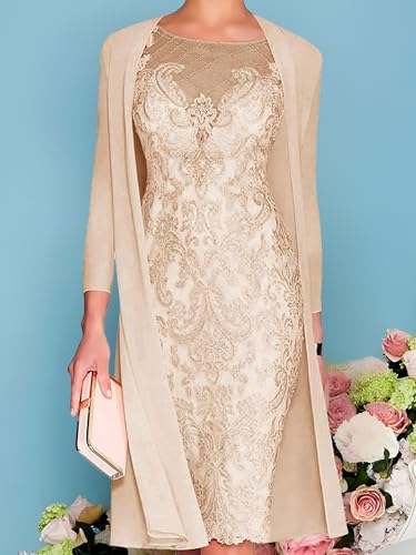 2 Pieces Mother of The Bride Dresses for Wedding Knee Length Formal Evening Gowns Appliques Wedding Guest Dress Silver3