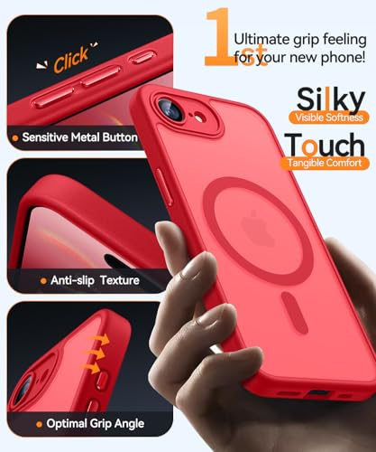 Image of CANSHN Magnetic for iPhone 17e / 16e Case, Upgraded [Full Camera Protection] [Compatible with Magsafe] [Translucent Matte] Shockproof Protective Phone Case for iPhone 17e / 16e - Red