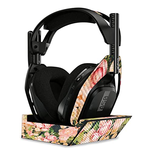 Image of MightySkins Carbon Fiber Skin Compatible with Astro A50 Wireless Headphones + Base Station (Gen 4) - Faded Roses | Protective, Durable Textured Carbon Fiber Finish | Easy to Apply | Made in The USA