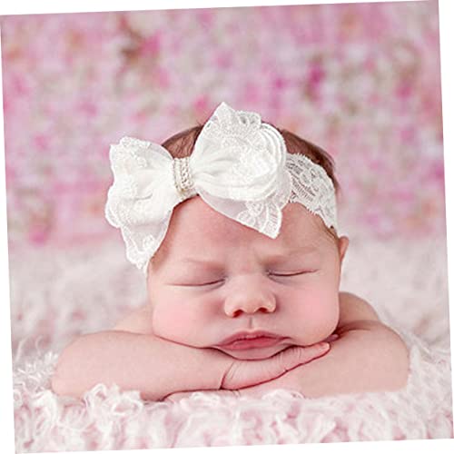 Kisangel Baby Head Toddlers Kids Bows Photo Turban Bowknot Floral Headdress White Headwrap Photography Wraps Band for Bow Stretchy Headbands with Lace Props Hairbands Accessories Toddler2
