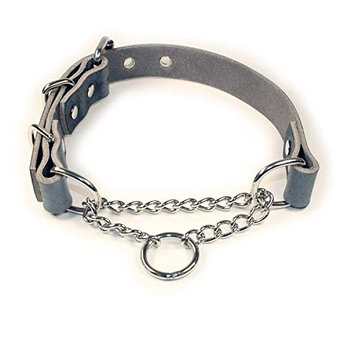 Sleepy Pup Adjustable Leather Martingale Chain, Limited Slip, Half-Check Chain, Training Dog Collar (X-Large: 22"-26", Gray) #TOP2