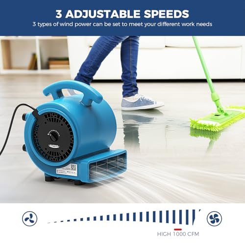 ALORAIR 1000 CFM Air Mover Blower Fan for Drying, Ventilating, Exhausting, Cooling, Utility Fan with 3 Speeds, 5 Adjustable Angles, 20ft Long Cord for Home, Industrial, Commercial Use - GE1000 - Thumbnail 3