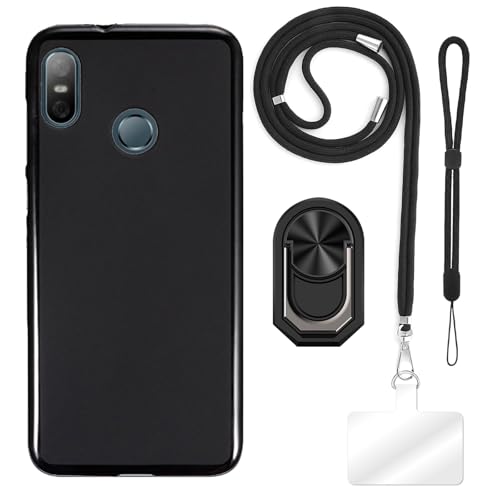 ESACMOT Funda diseñada para HTC U12 Life (6 pulgadas) + correa cruzada ajustable y cordón para el cuello, correa de muñeca suave y soporte de anillo de dedo estilo mecha con soporte