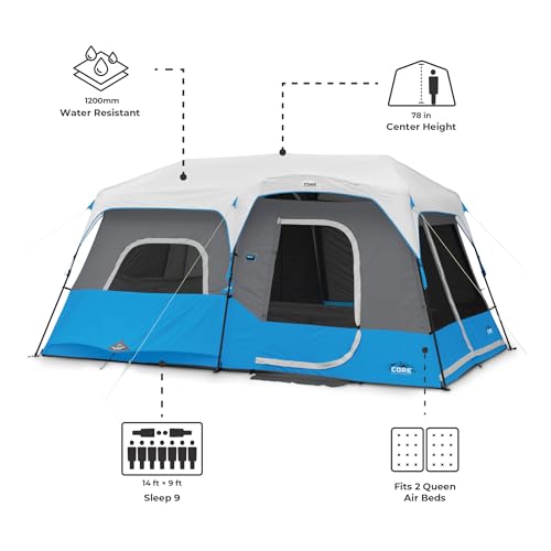 CORE 9 Person Instant Cabin Tent with LED Lights