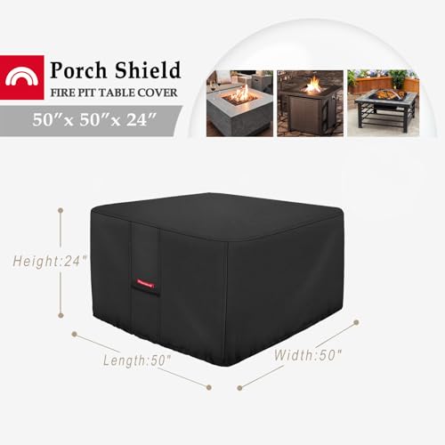 Image of Porch Shield Fire Pit Cover - Waterproof 600D Heavy Duty Fade Resistant Square Patio Fire Pit Table Cover Black - 50 x 50 inch