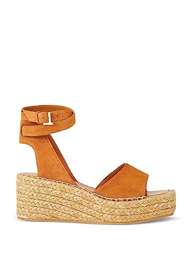 Womens Brown Padded Platform 1-1/2" Woven Ankle Strap Margot Square Toe Wedge Buckle Leather Espadrille Shoes 393