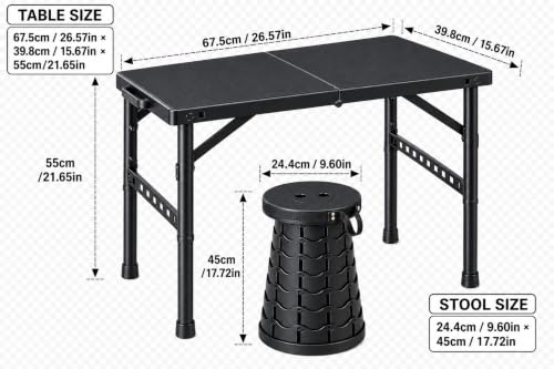 Image of Retractable Folding Table and Stool Set, Portable Camping Folding Table is Lightweight But Stronger with Adjustable Stools, Suitable for Outdoor Picnics, Beaches, Camping etc.