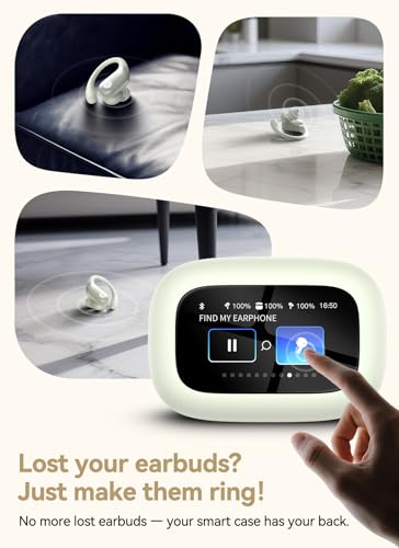 Image of jaddsa Wireless Earbuds, 2026 ENC Noise Cancelling Ear Buds with Smart Touchscreen, Bluetooth 5.4 Headphones, Bass Stereo Sound Over-Ear Earbuds, 5 EQ Modes for Sports /Travel /Gym- Ivory White