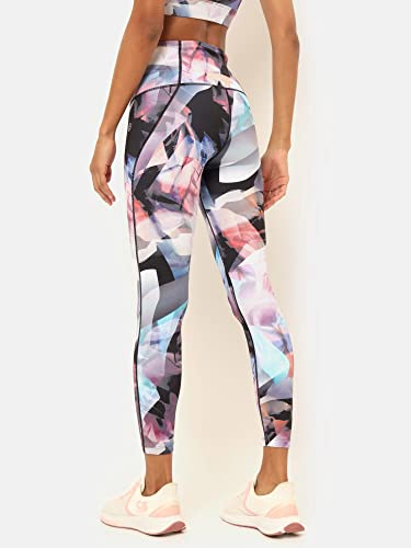 Image of CULT High Waist Running Tights with Side Pocket | Geometric Print | Breathable | Moisture-Wicking | Curved Hem