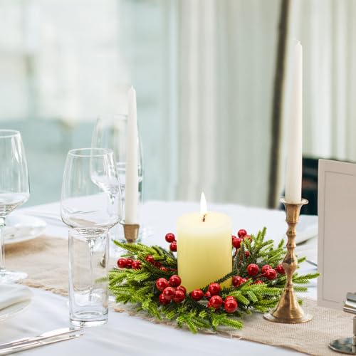 Weihnachtskerzenringe, Kranz, 4 Stück, Weihnachtsdekorationen mit roten Beeren, Tannenzapfen, Tannenzapfen, Kerzenhalter für Weihnachten, Hochzeit, Schrank, Kamin, Tisch, Heimdekoration – Bild 4