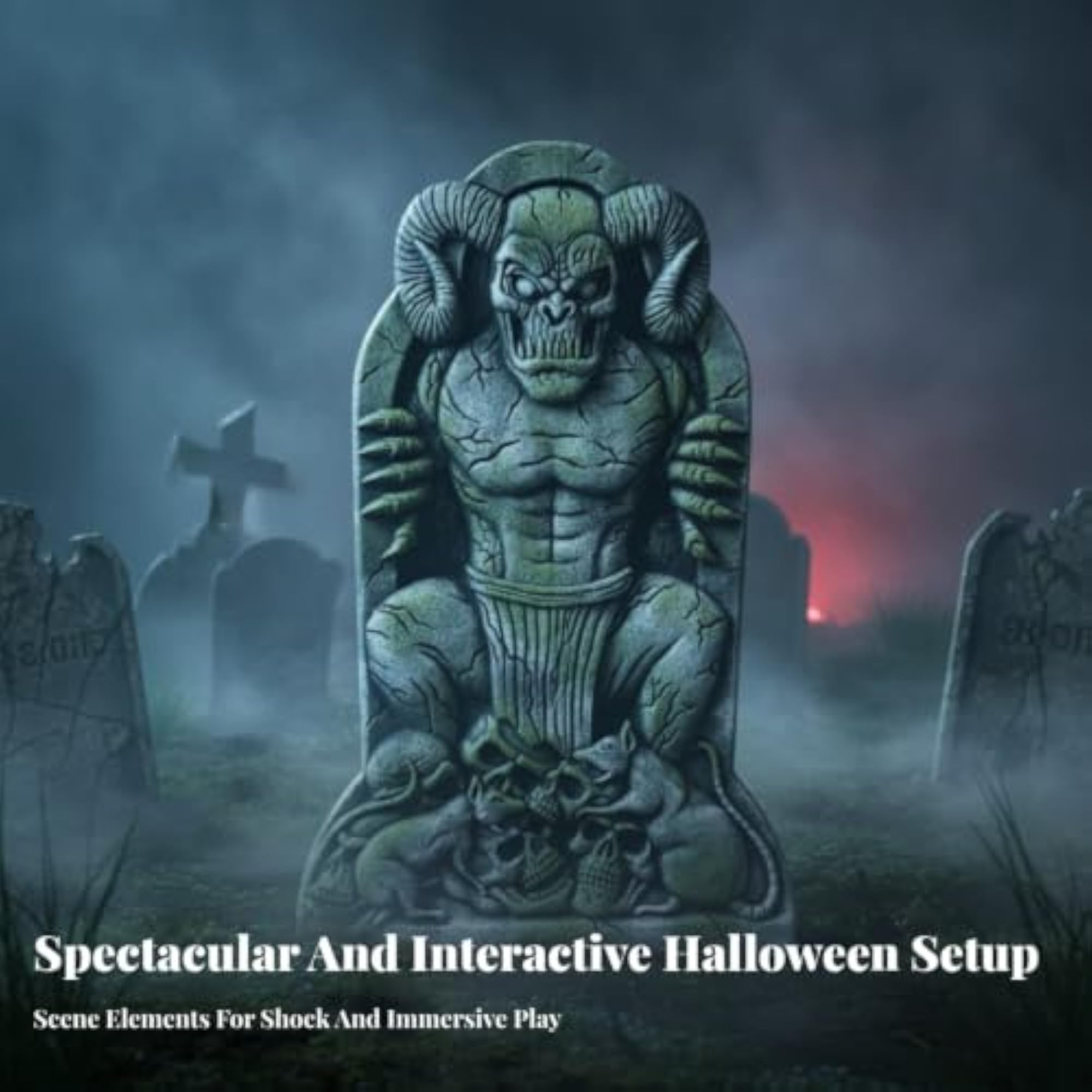 Foam and ABS Skull Tombstone Ghost Decoration Aged Finish
