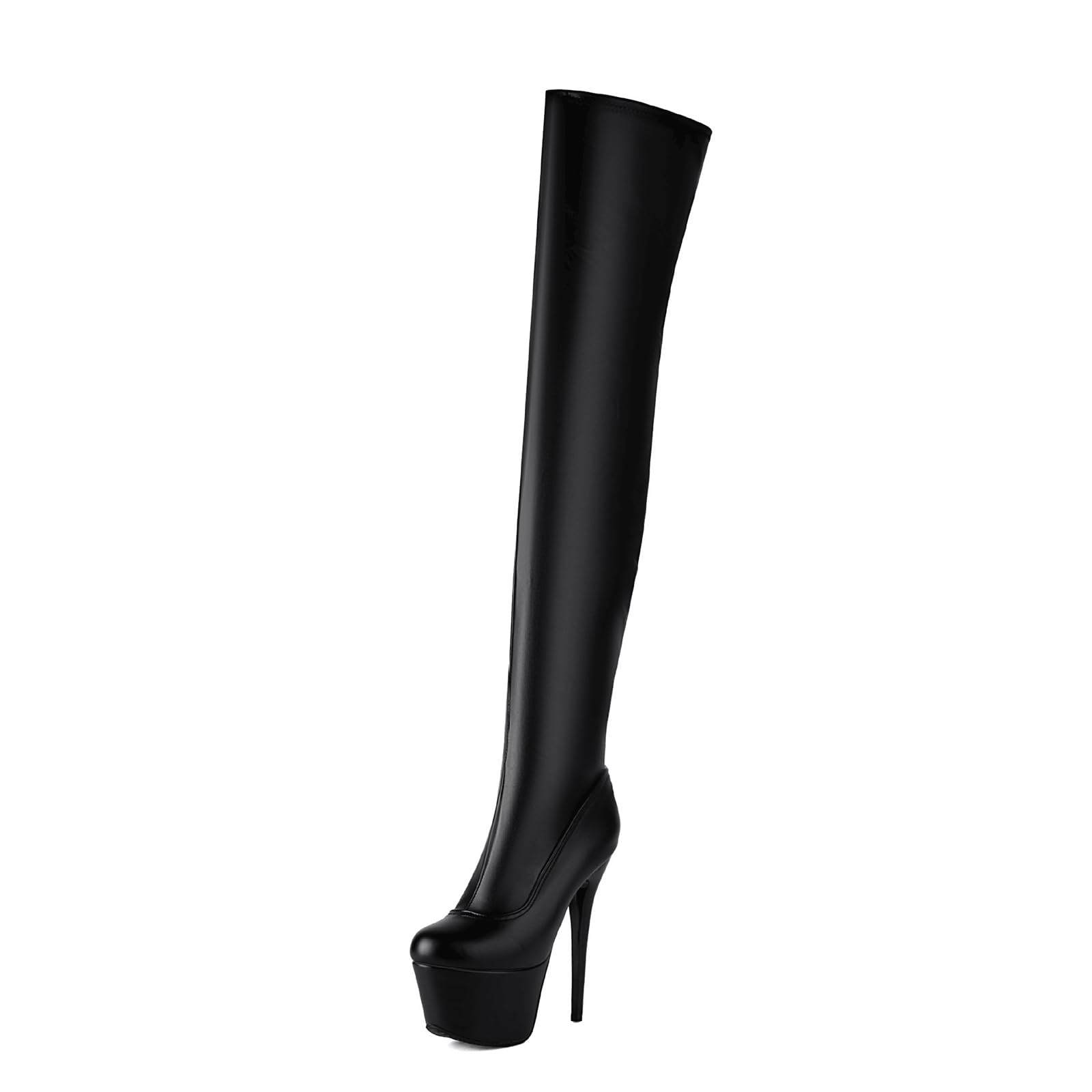 Overknee-Stiefel für Damen, Stretch, sexy Plateau-Stiletto-High-Heels, Lackleder, Party-Cosplay-Stiefel, Overknee-Stiefel mit seitlichem Reißverschluss, 15,5 cm Absatz