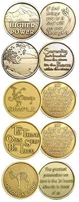 Imachine Sober-Sobriety-Serenity Set I 5 Total Bronze AA Alcoholics Anonymous - Birthday / Anniversary / Recovery / Medallion / Coin / Chip