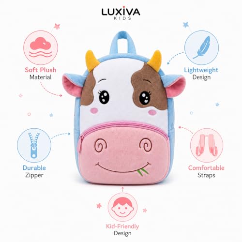 Image of Cartoon Plush Kids School Bag 2-6 Years | Soft Toy Backpack for Boys & Girls | Toddler Nursery Preschool Bag | Lightweight Adjustable Straps