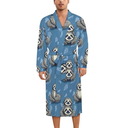 Funny Sloth Soft Robe Long Sleeve Bathrobes V Neck Sleepwear Spa Robes with Belt Men Woman