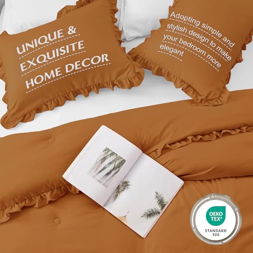 Image of HARBOREST King Comforter Set Burnt Orange - Ruffle Comforter for King Size Bed, Fluffy King Size Comforter Set for All Seasons, 3 Pieces (1 Comforter & 2 Pillow Shams)