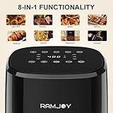 RAMJOY Air Fryer 3.8 Quarts for 1-2 people, 8-in-1 Functions, Air Fry, Roast, Bake, Broil, Preheat, Shake, Digital Small Air Fryer, Nonstick Dishwasher-Safe Basket, Compact Air Fryers, Black